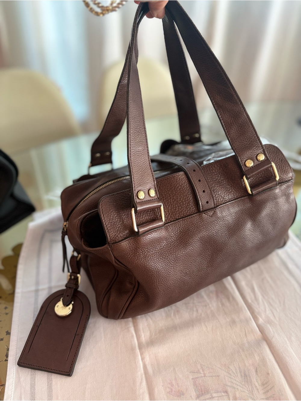 MULBERRY Designer Large Mabel Brown Pebbled Leather Shoulder Bag! Gold hardware! - Picture 3 of 16